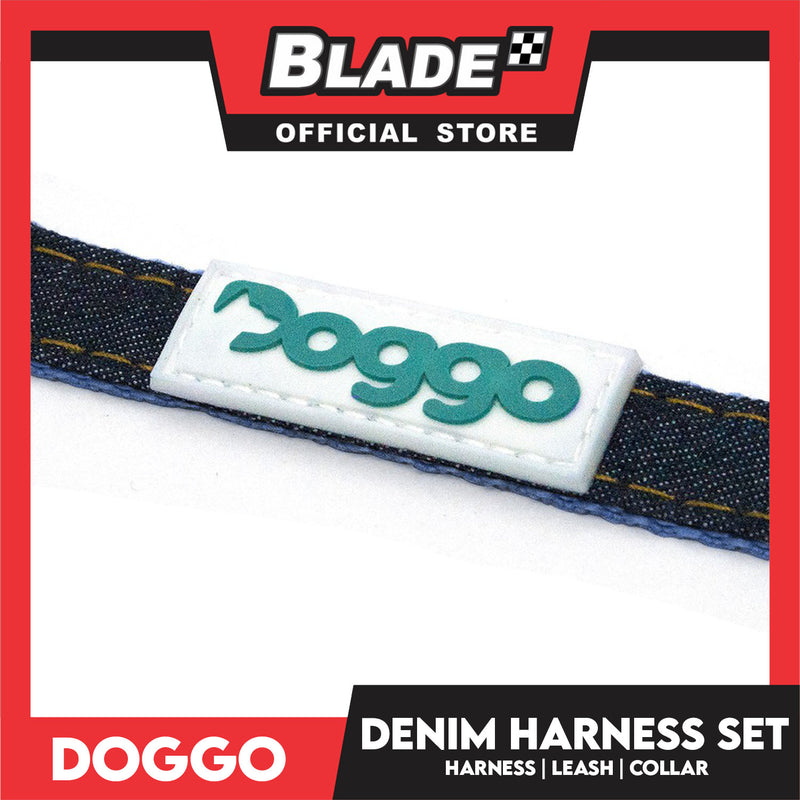 Doggo Strong Harness Set Denim Design Large (Black) Harness, Leash and Collar for Your Dog