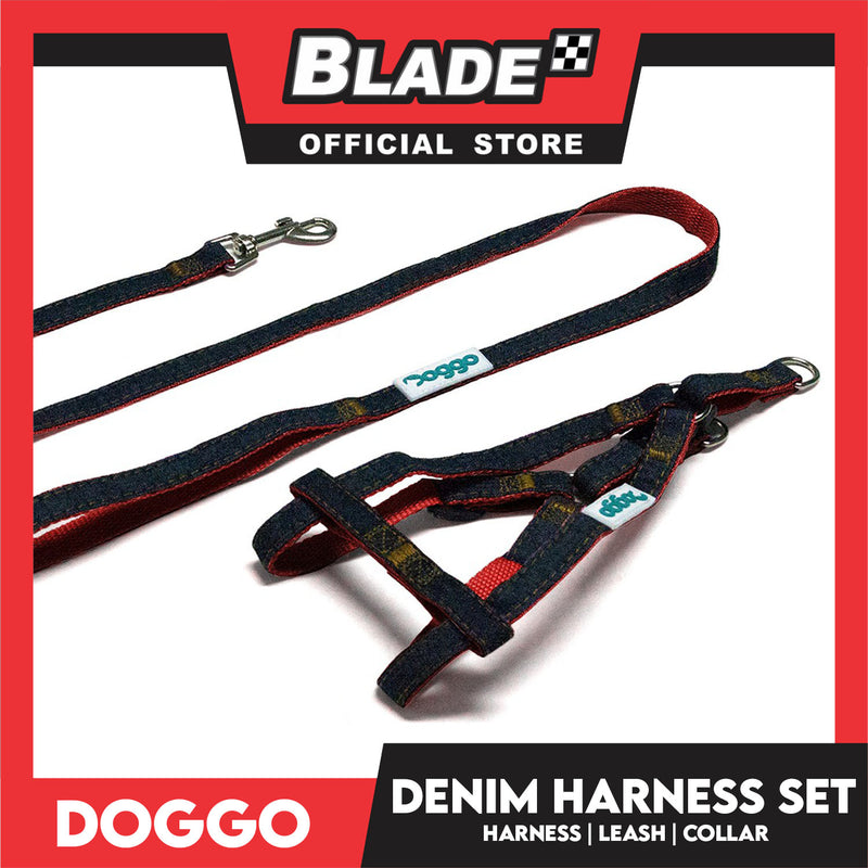 Doggo Strong Harness Set Denim Design Medium (Pink) Harness, Leash and Collar for Your Dog