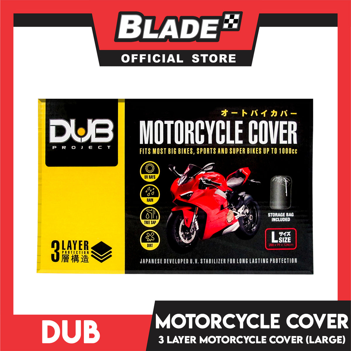 Dub Motorcycle Cover 3 Layers Water Resistant Large (Gray)