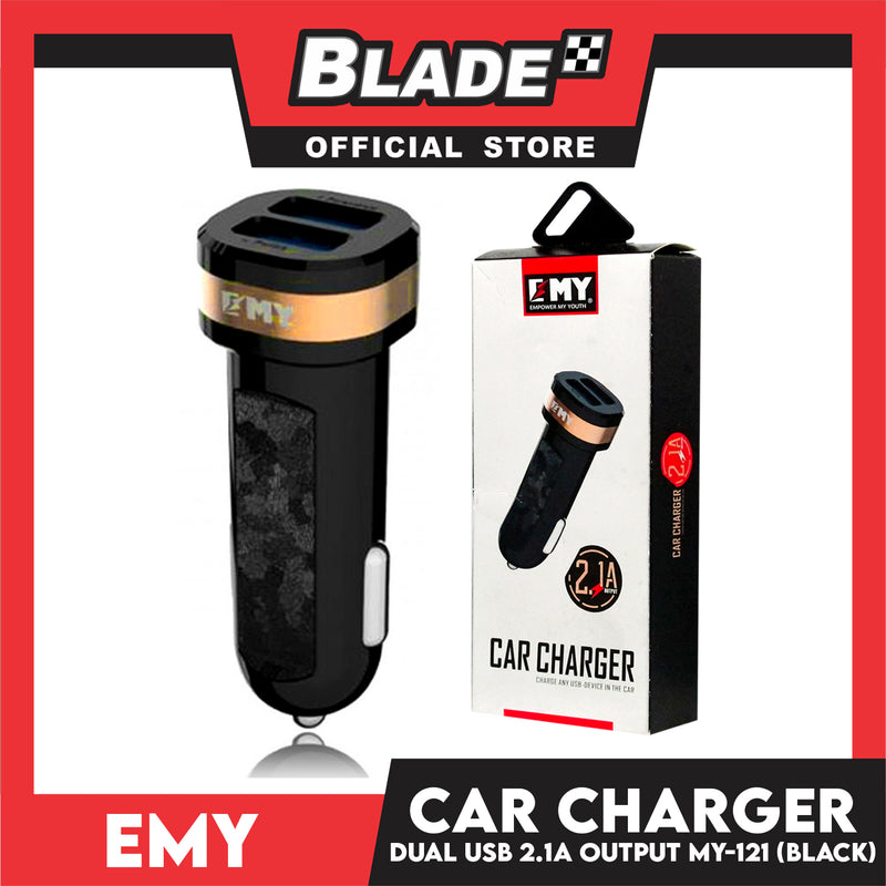Emy MY-121 2.4A Dual USB Car Charger with USB Data Line 1000mm (Black) for Android and iOS Devices