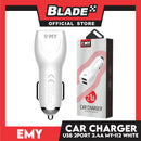 Emy Car Charger Dual USB 2.4A with USB Data Line MY-112 1000mm (White) for Android and iOS- Samsung, Huawei, Xiaomi, Oppo, and iOS Devices