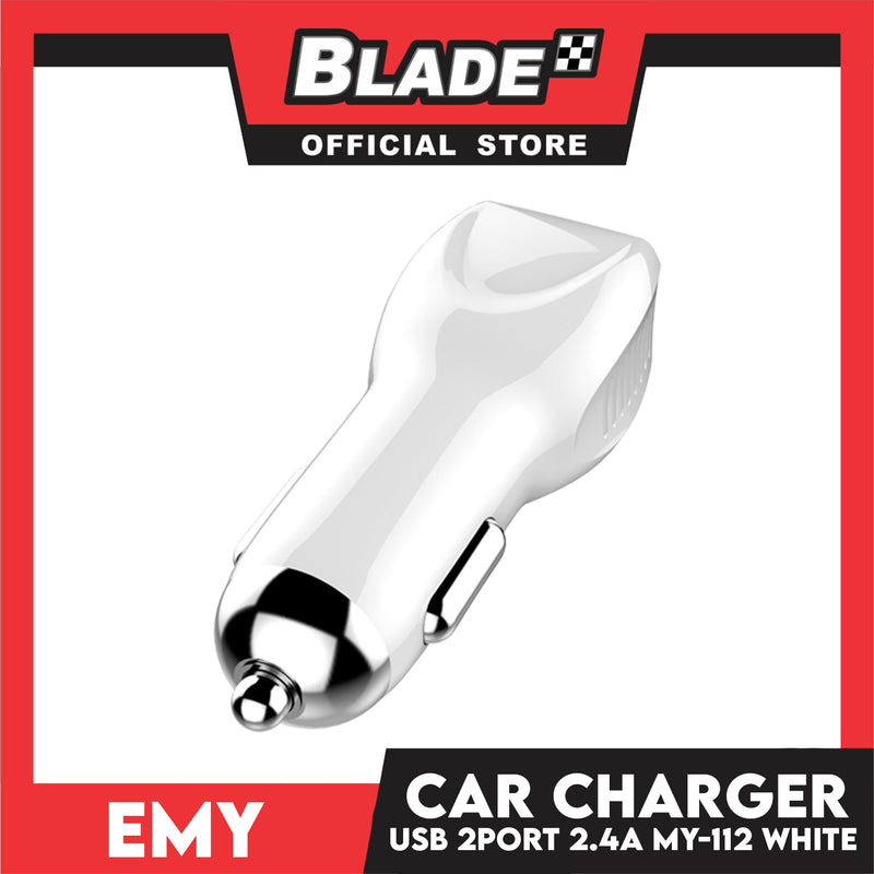 Emy Car Charger Dual USB 2.4A with USB Data Line MY-112 1000mm (White) for Android and iOS- Samsung, Huawei, Xiaomi, Oppo, and iOS Devices