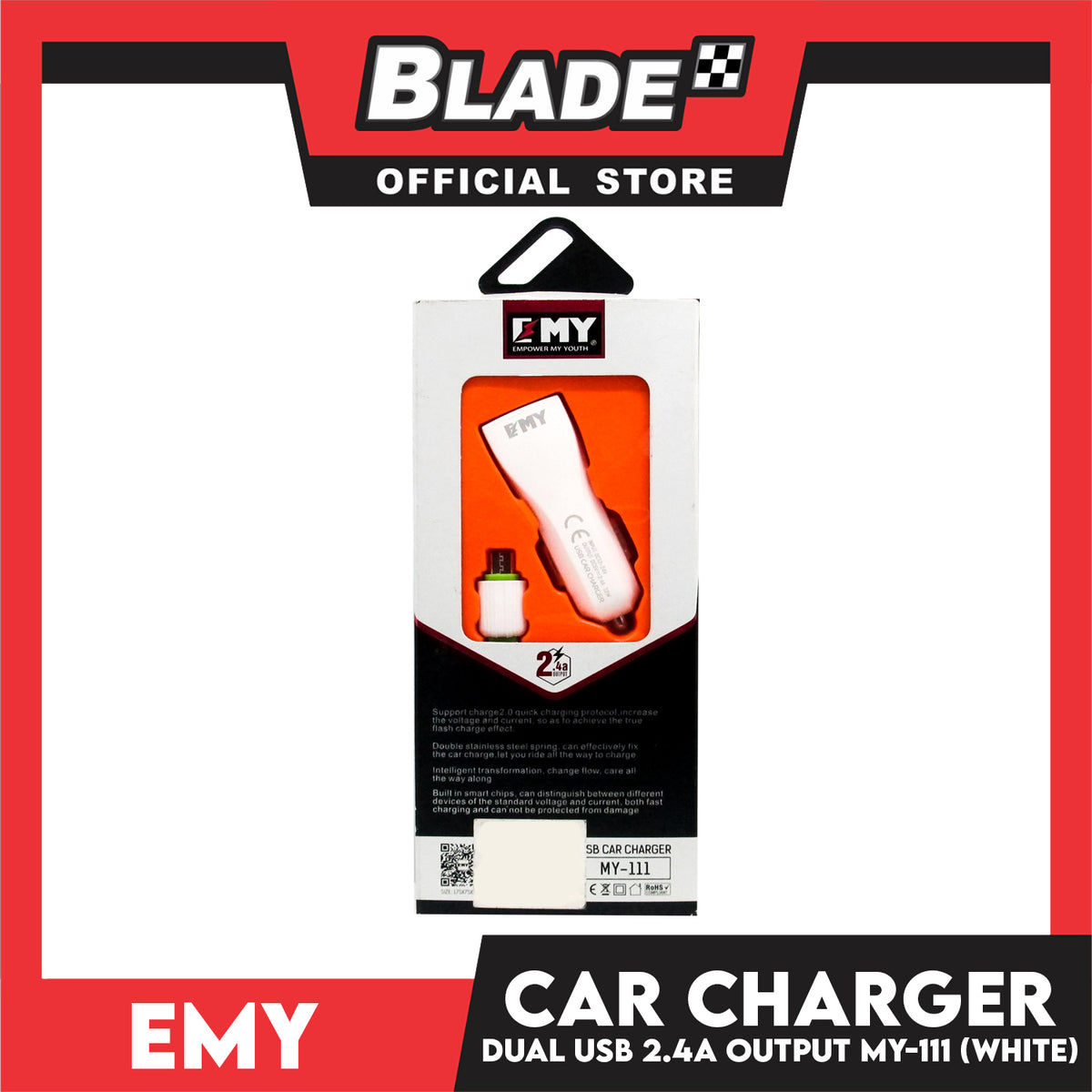 Emy Car Charger 2USB 2.4A Output MY-111 (White) for Mobile Devices