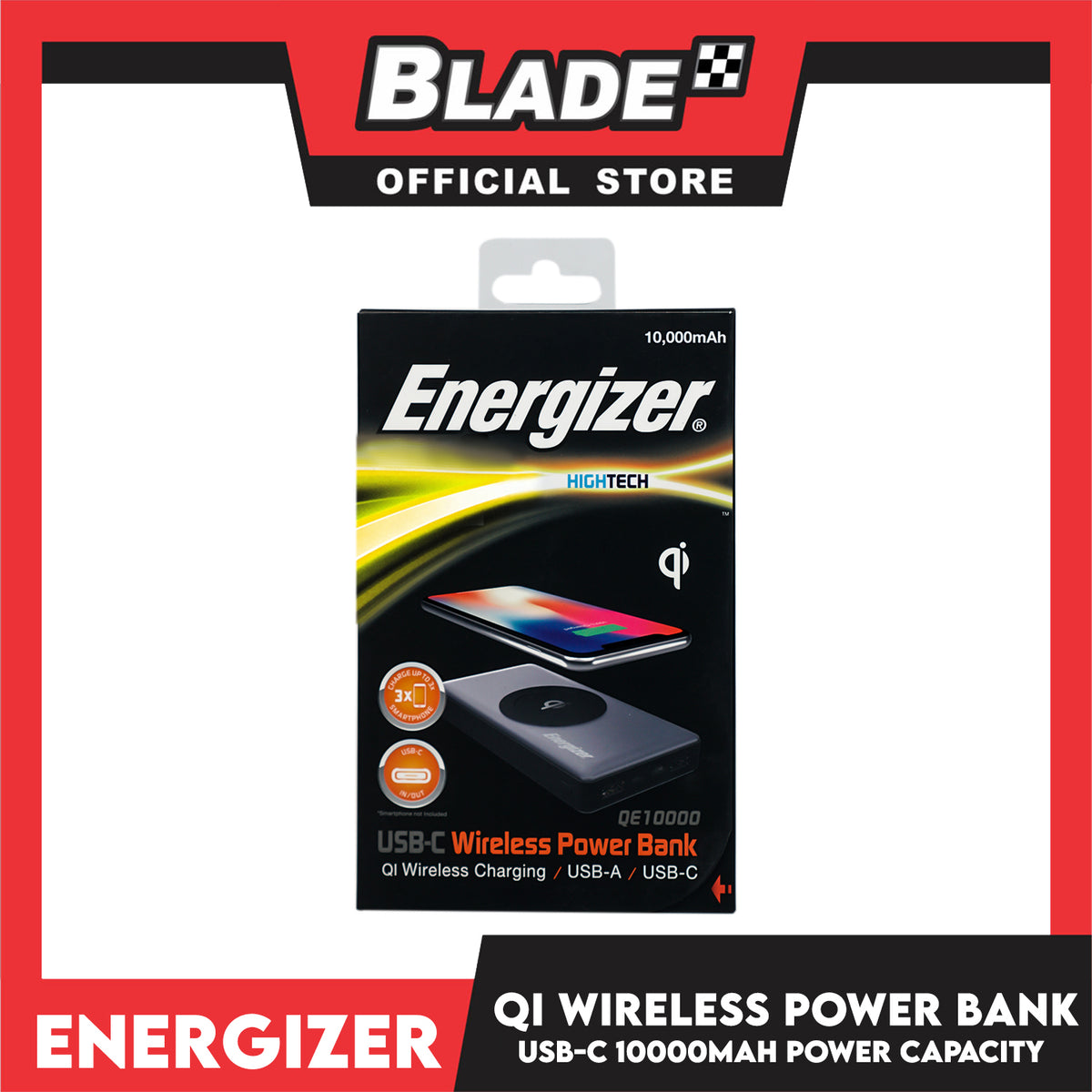 Energizer Power Bank 10000mAh QE10000 (Gray) USB-C Wireless, Charge Up to 3x Smartphone