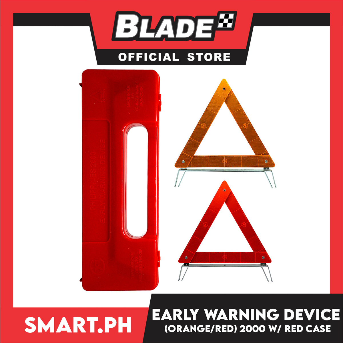 Early Warning Device Philippines Made 2000 (Red/Orange) with Red Case - Pack Foldable Car Roadside Emergency Kit, Dual Warning Reflective Triangle Warning Sign Car Hazard Road Emergency Breakdown Board