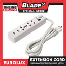 Eurolux 2Meters Extension Cord 3 Outlet 2 USB Periquet Universal Plug Wall Mount for Home Office and Dorm