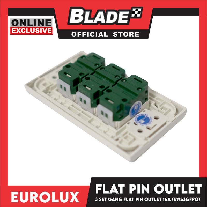 Eurolux Wiring Devices 3 Gang Flat Pin Outlet EWS3GFPO 16A
