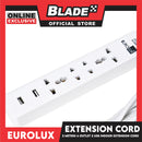 Eurolux 2Meters Extension Cord 4 Outlet 2 USB Periquet Universal Plug Wall Mount for Home Office and Dorm