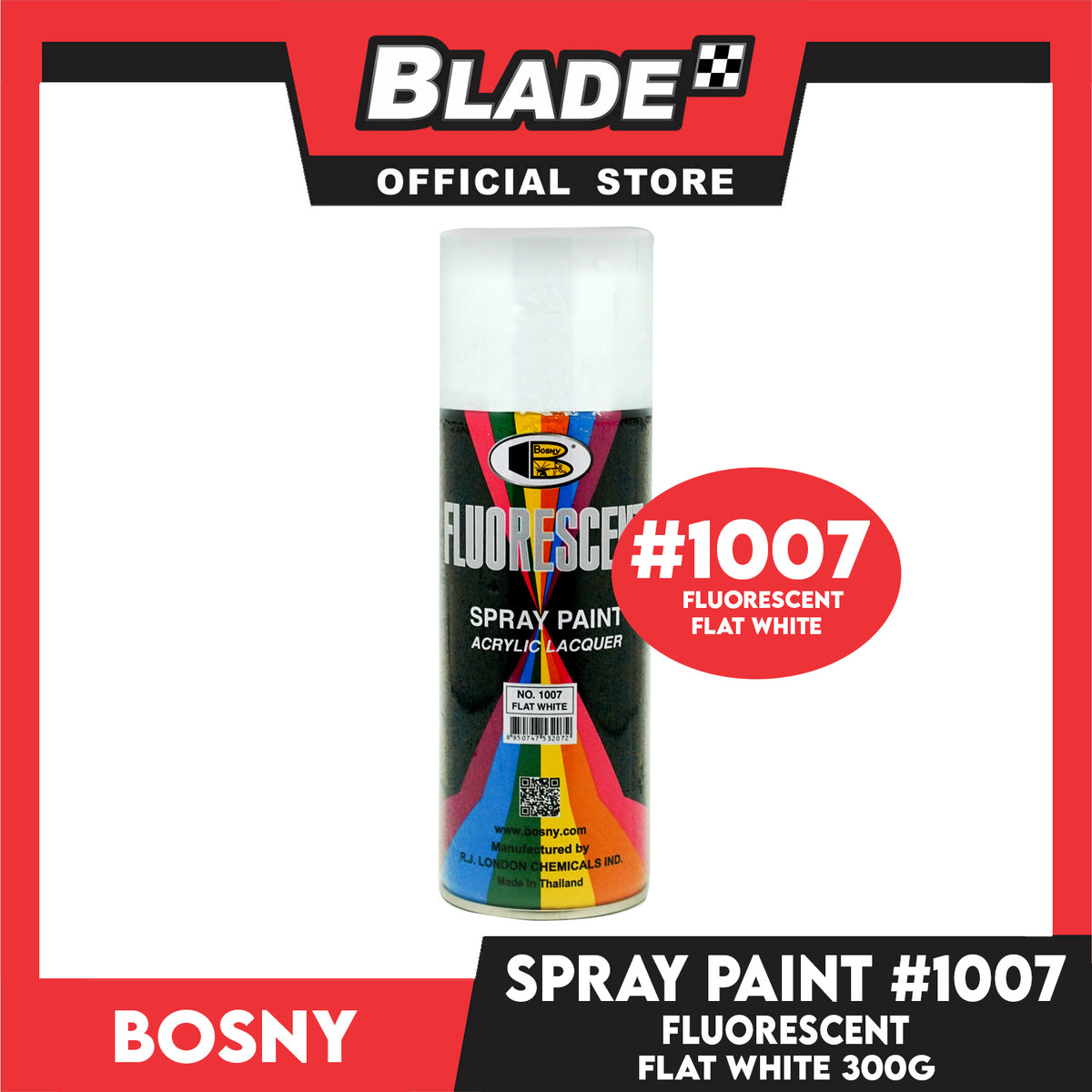 Bosny Flourescent Spray Paint Acrylic Lacquer Flat White #1007 300g