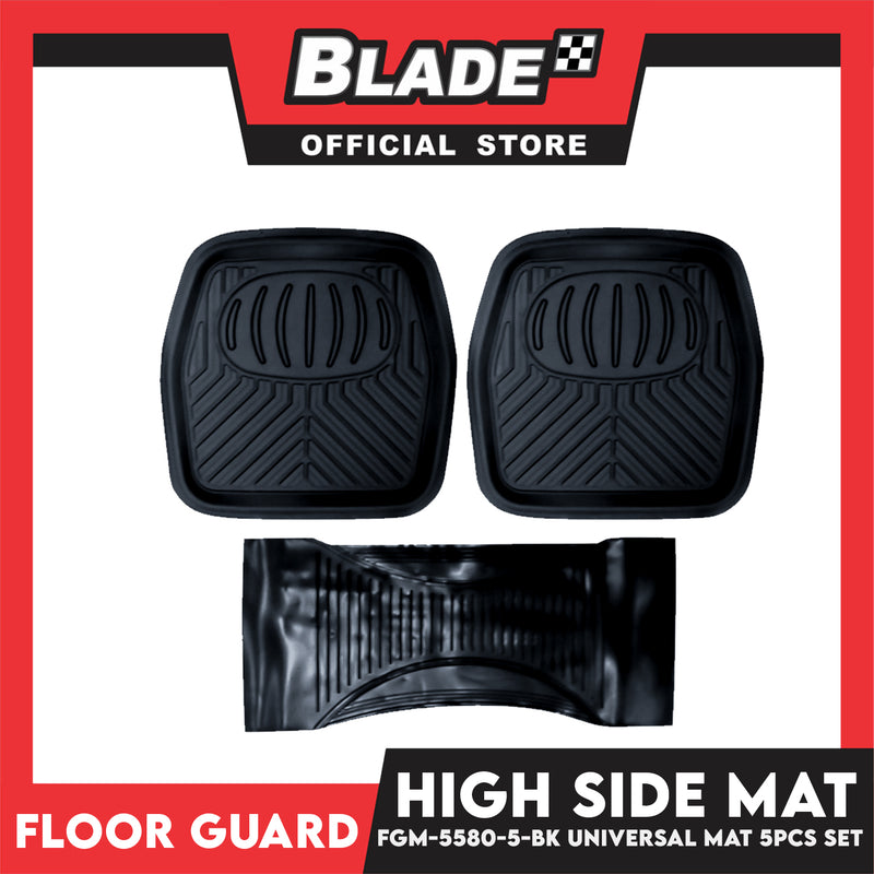 FloorGuard Rubber High Side Car Mat FGM-5580-5-BK 5-Piece Set(Black)