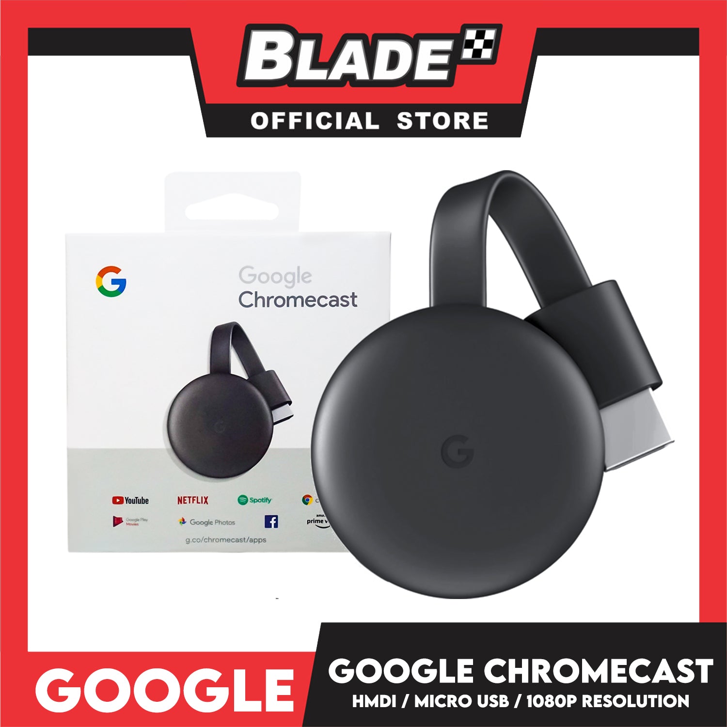 Google Chromecast 3rd Generation Streaming Device with HDMI Cable, Str ...