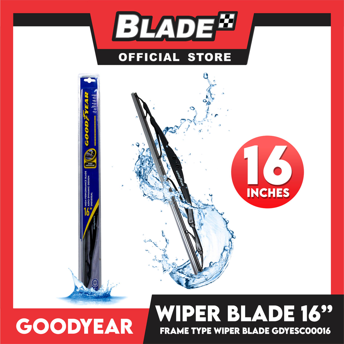 Goodyear Wiper Blade Frame Type High Performance GDYESC00016 16'' Aerodynamic Design