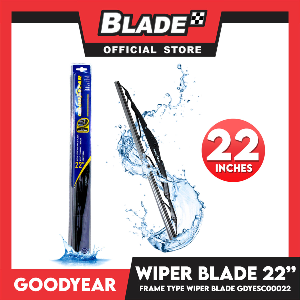Goodyear Wiper Blade Frame Type High Performance GDYESC00022 22'' Aerodynamic Design