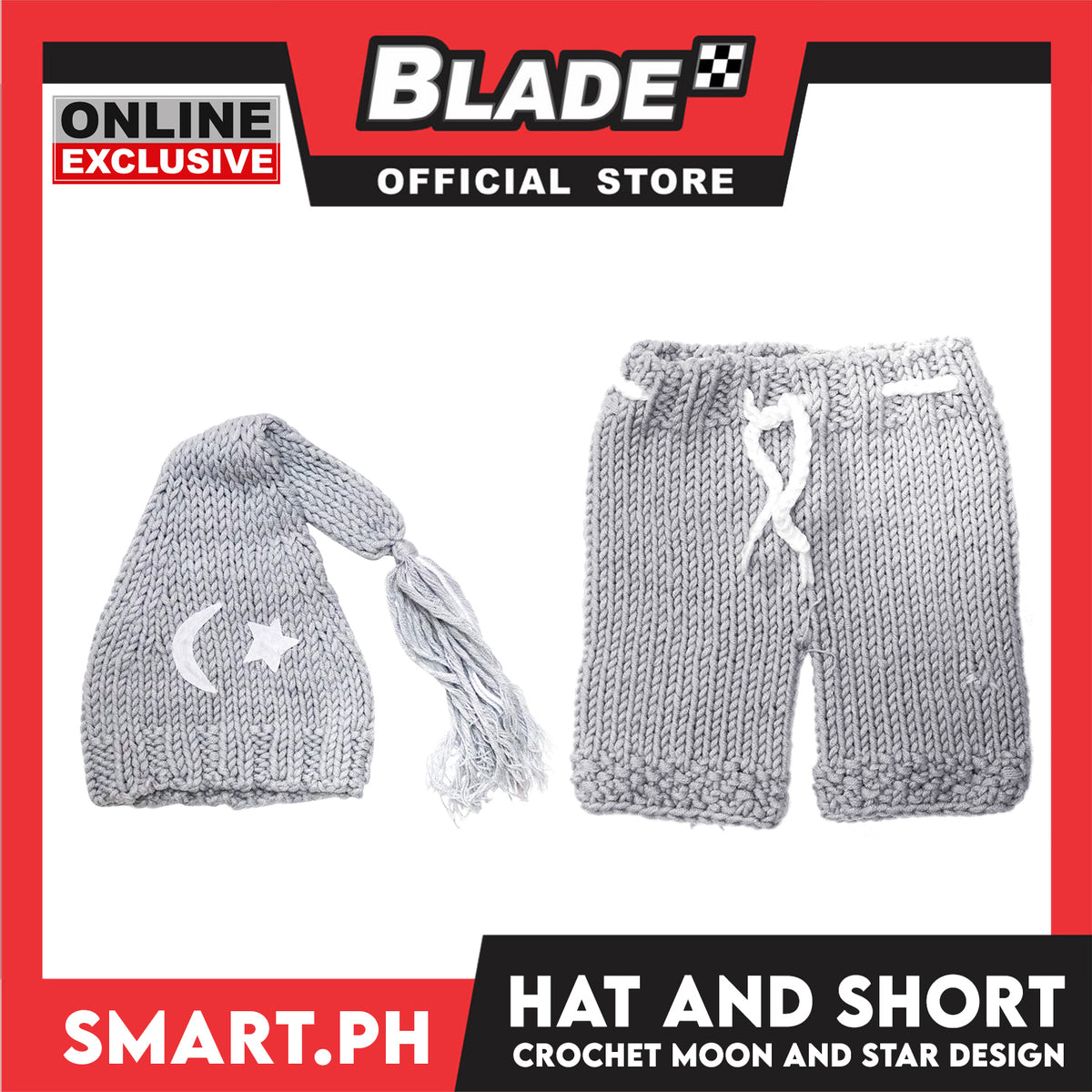 Baby Crochet Winter Warm Hat and Short with Moon Star Design (Grey)
