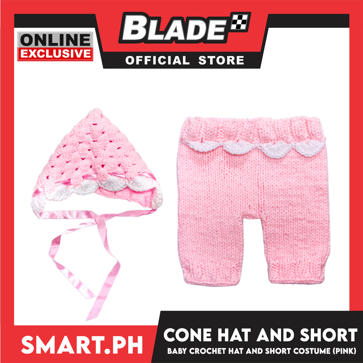 Baby Crochet Winter Warm Hat with Ribbon Lace and Short (Pink)