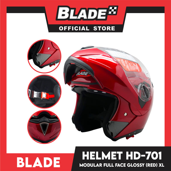 Blade Helmet Modular Full Face HD-701 Red Glossy (Extra Large)
