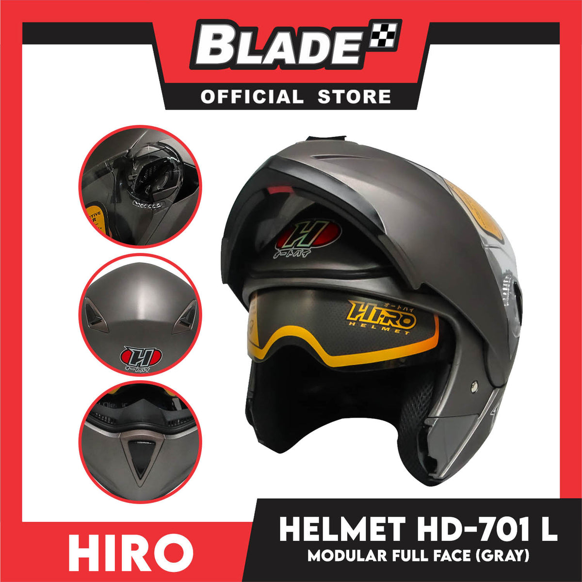 HIRO Helmet HD-701 Gray (Modular) Large