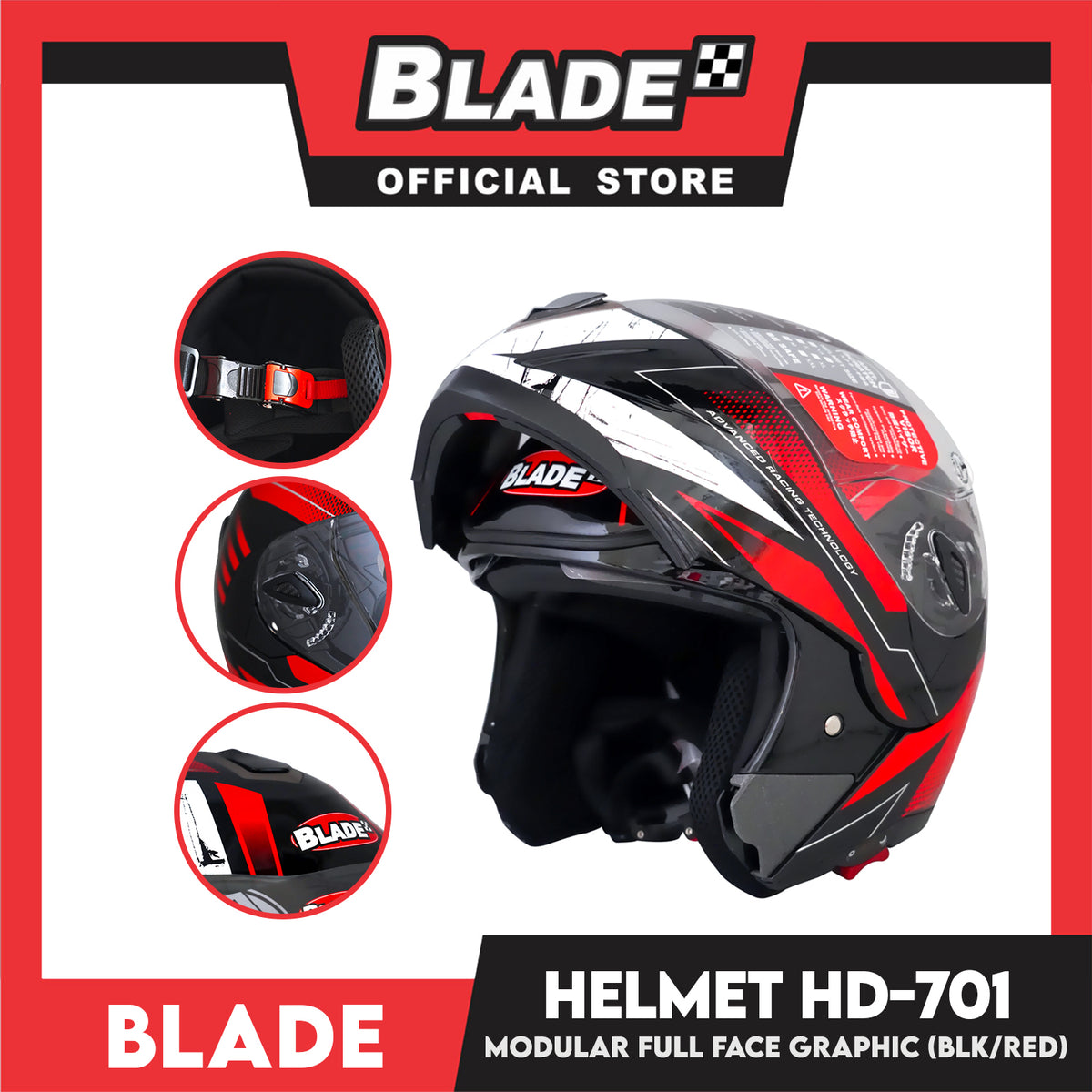 Blade Helmet Modular Full Face HD-701Y (Extra Large) Graphic with Red Line