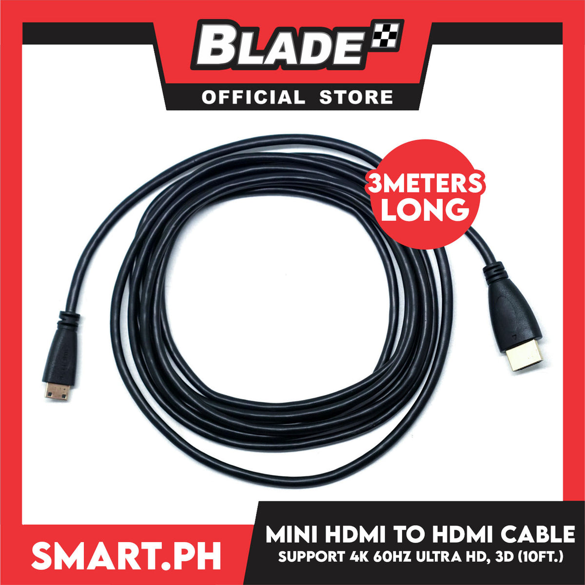 Mini HDMI to HDMI Cable Support 4K 60Hz Ultra HD, 3D, High Speed (10 Feet) Enabled Device to an HDTV, Monitor, and Projector with HDMI Input