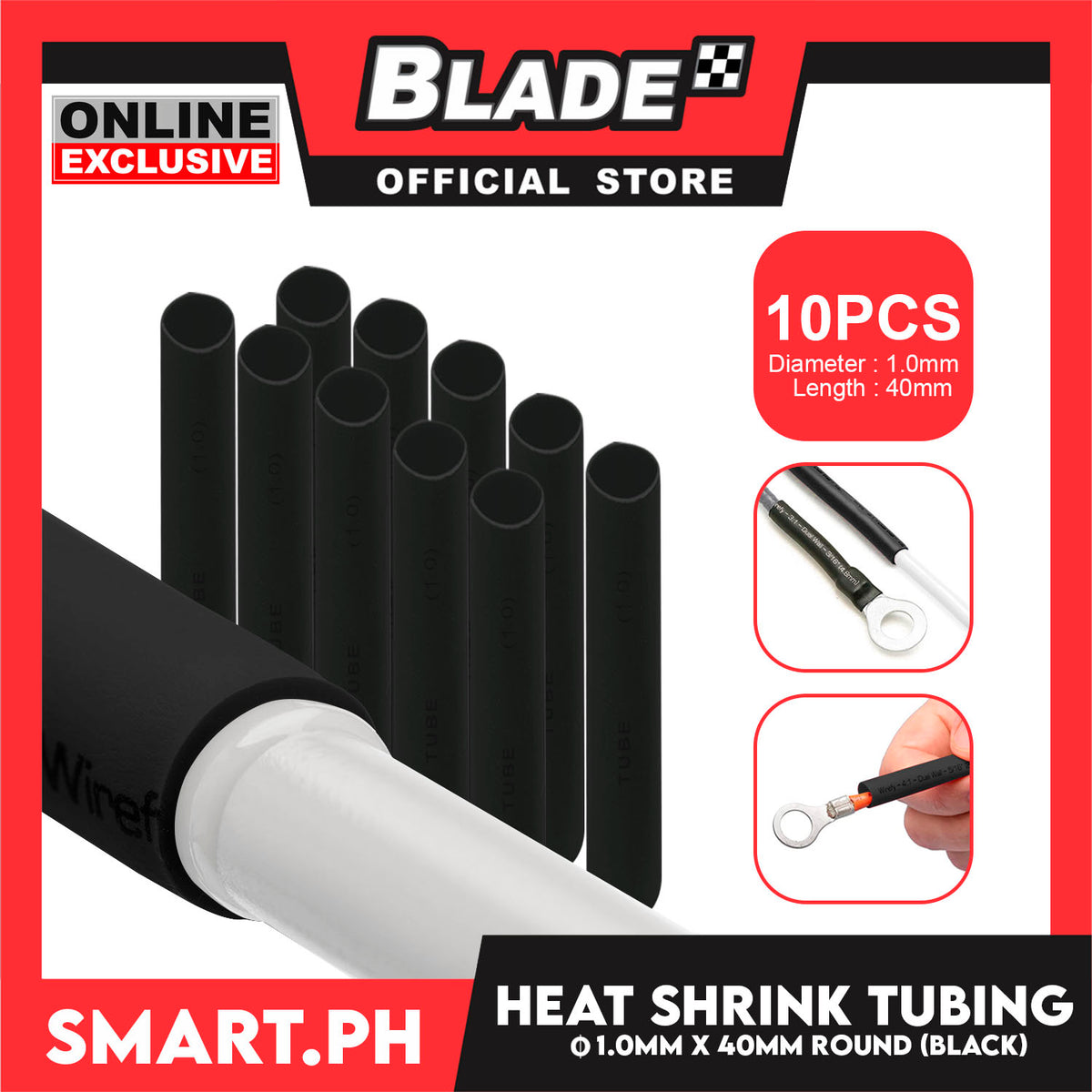 10pcs Heat Shrink Tube Wire Round 1.0x40mm (Black) Insulated Heat Shrink Tubing Cable Wrap