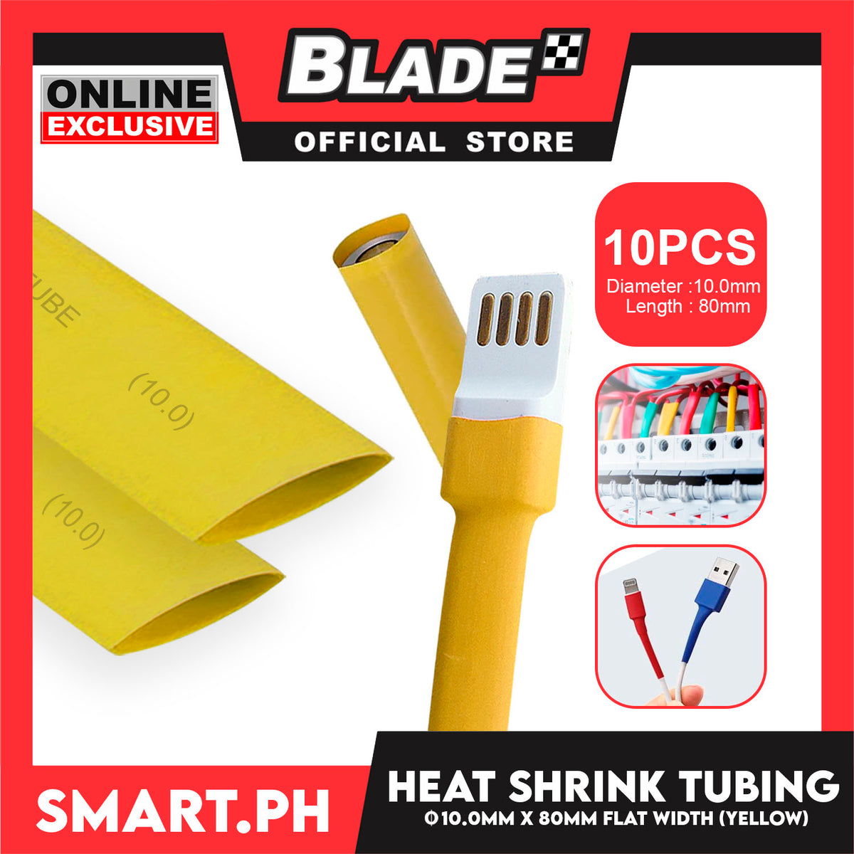 10pcs Heat Shrink Tube Wire Flat 10.0x80mm (Yellow) Insulated Heat Shrink Tubing Cable Wrap