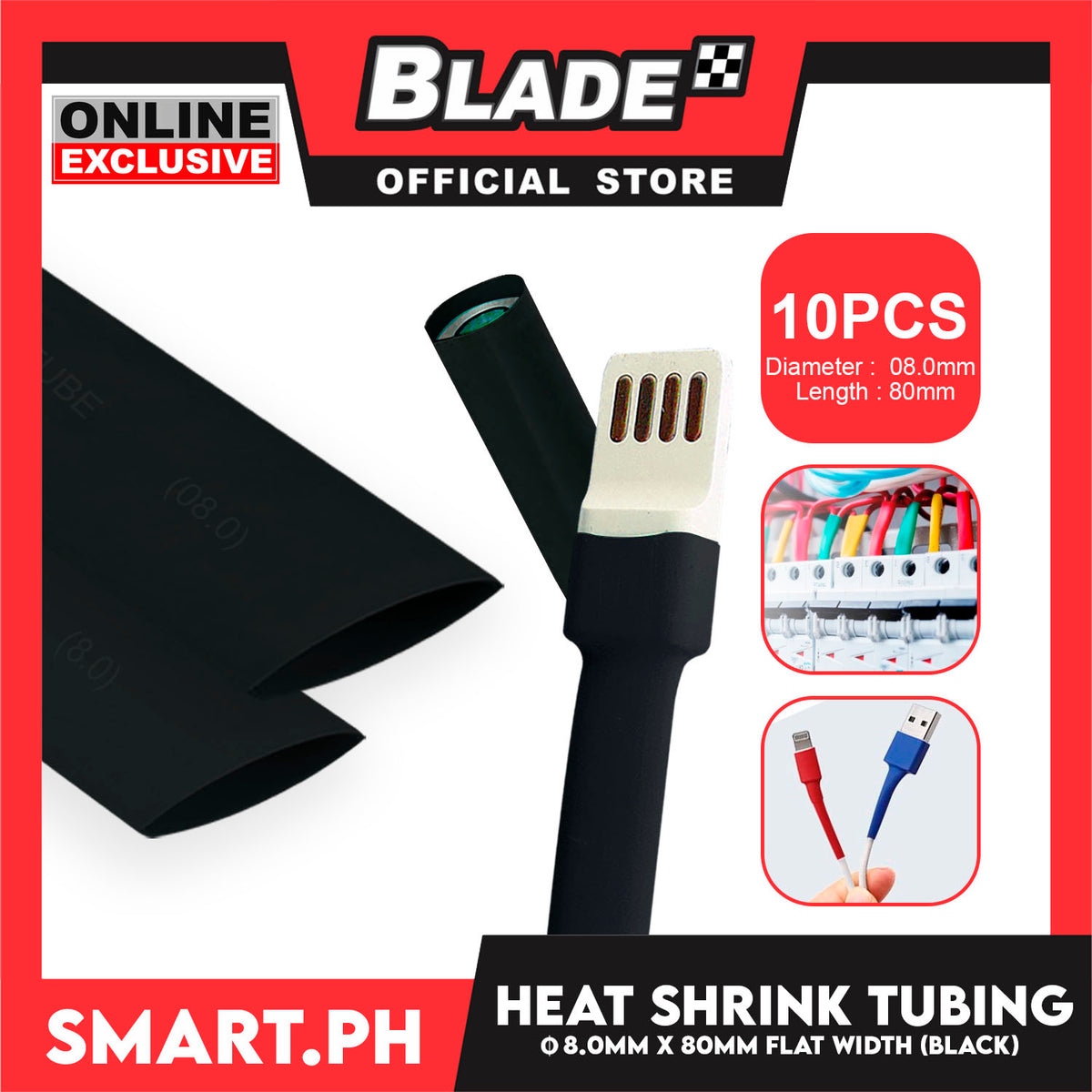 10pcs Heat Shrink Tube Wire Flat 8.0x80mm (Black) Insulated Heat Shrink Tubing Cable Wrap