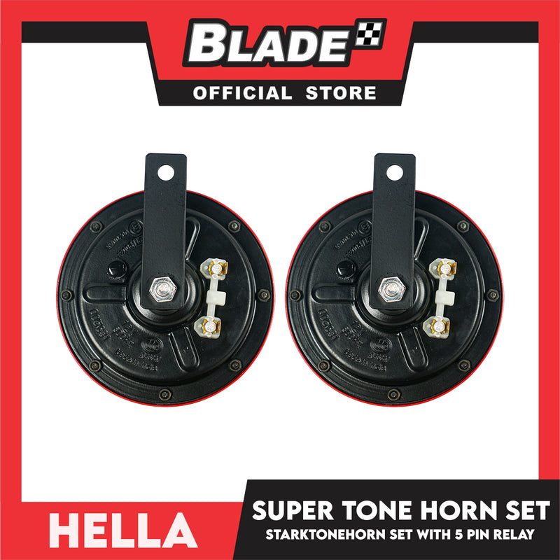 Hella Super Tone Horn Set 12V with 5 Pin Relay H-S821 (Black with Red)