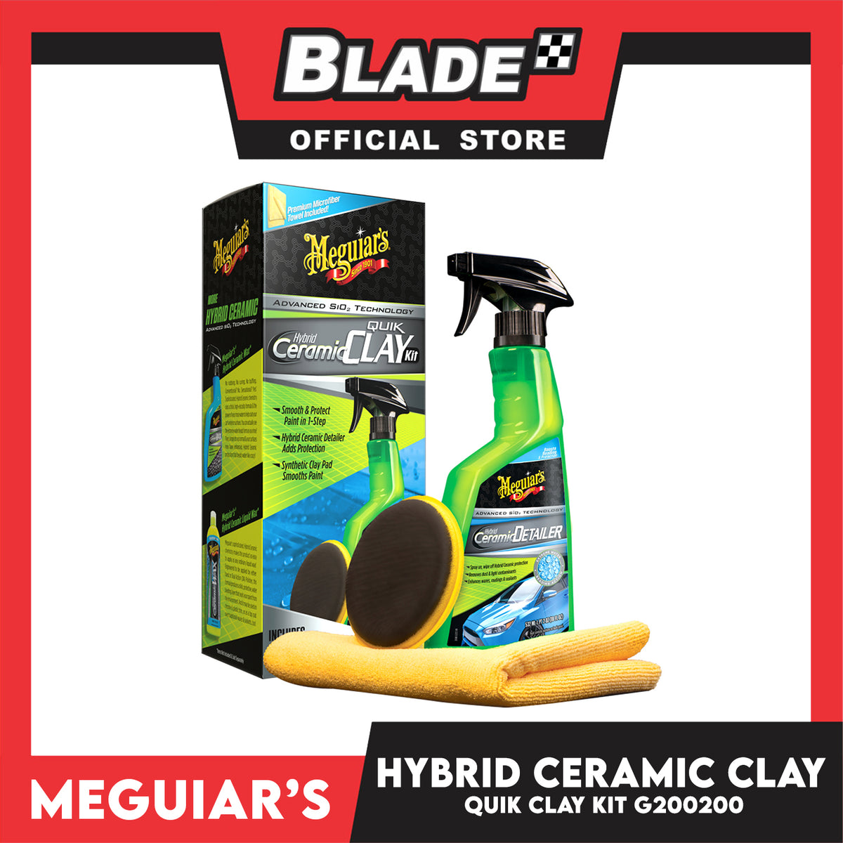 Meguiar's Hybrid Ceramic Quick Clay Kit Premium Microfiber Towel Included G200200