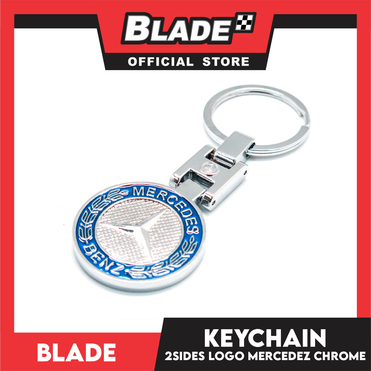 Blade Keychain Logo 2 Sides Mercedes Benz Chrome (Blue)