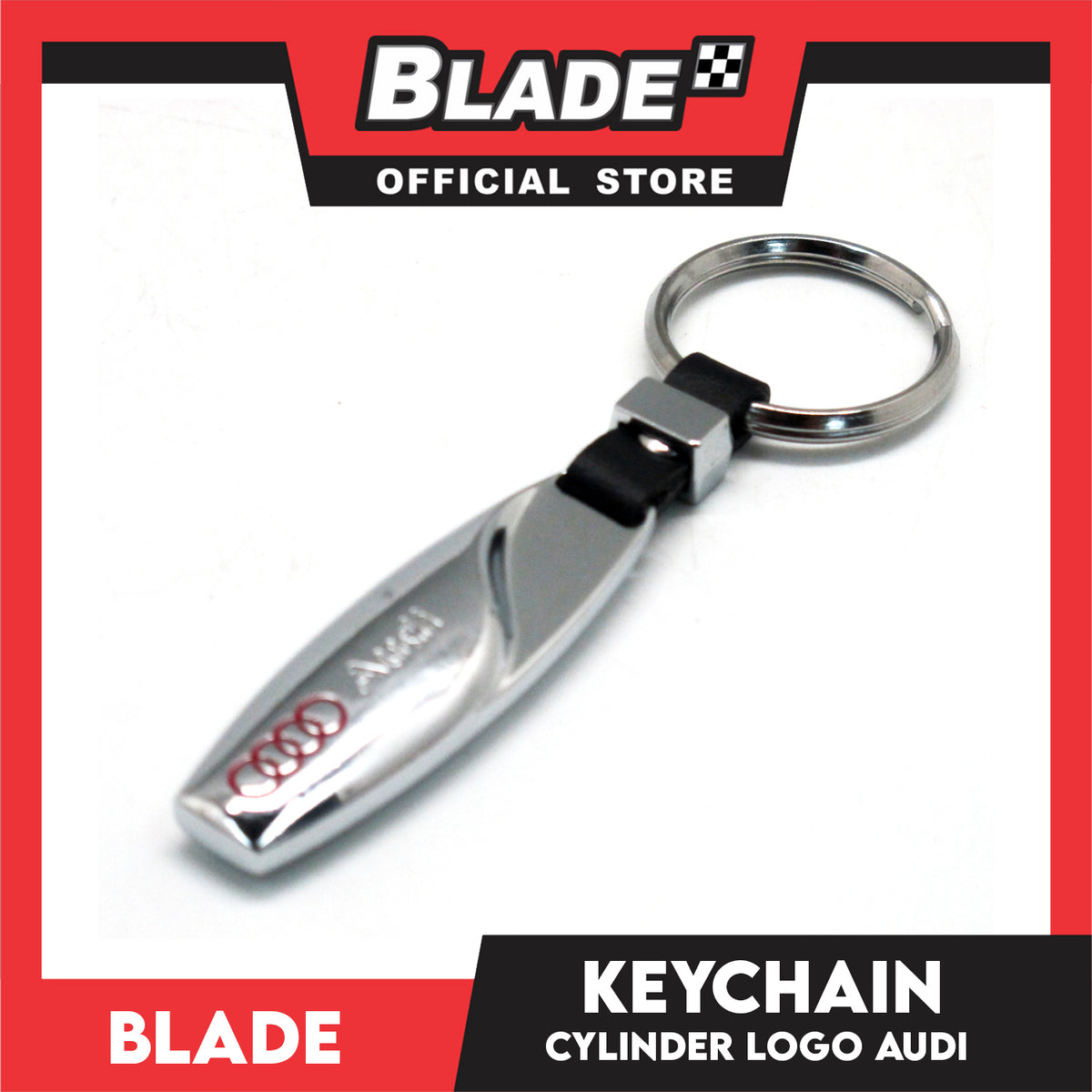 Blade Car Chrome Logo Cylinder Key Ring Key Chain Stainless Steel with Metal Hook (Audi) Car Logo Key Chain