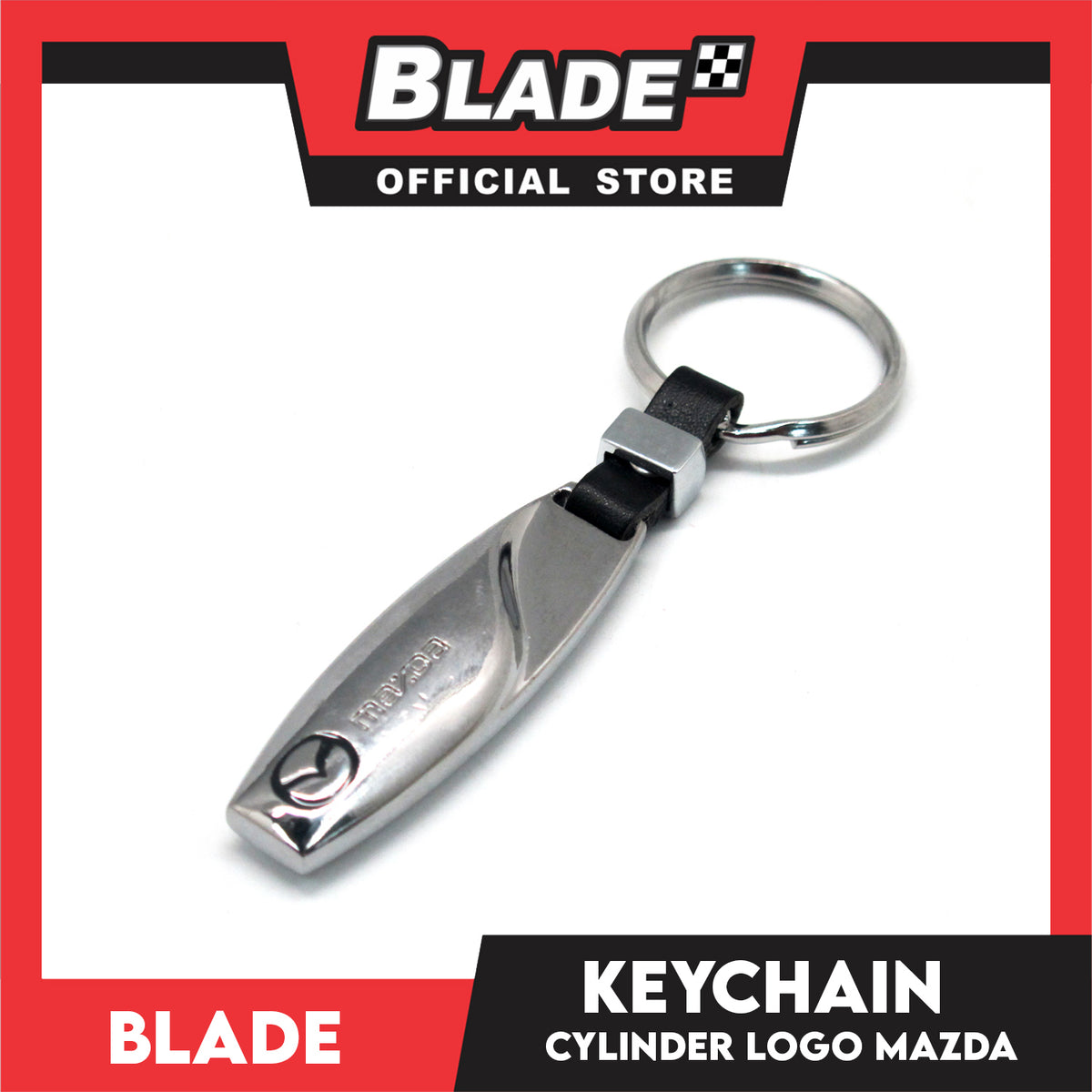 Blade Car Chrome Logo Cylinder Key Ring Key Chain Stainless Steel with Metal Hook (Mazda) Car Logo Key Chain