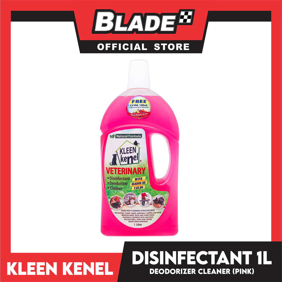 Kleen Kenel Pet Disinfectant Deodorizer Cleaner With Madre De Cacao 1 Liter (Floral Boom Scent)