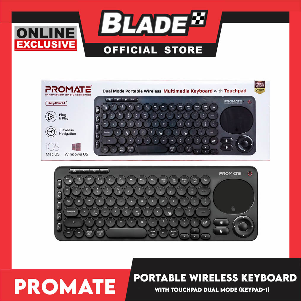 Promate Dual Mode Portable Wireless Multimedia Keyboard with Touchpad Keypad-1 (Grey)
