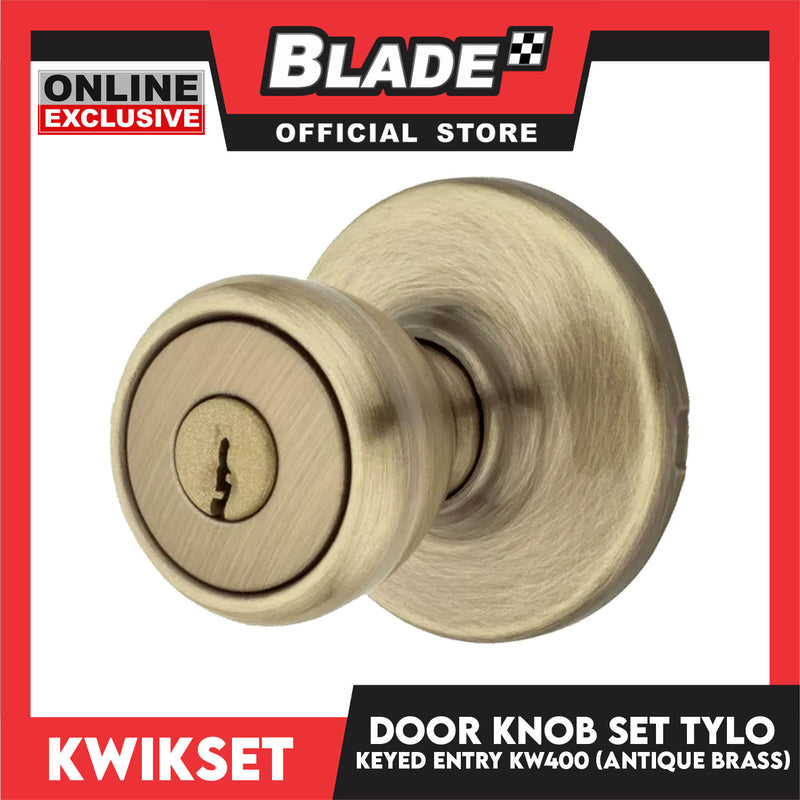 Kwikset Keyed Entry KW400 Door Knob Set Tylo (Antique Brass)