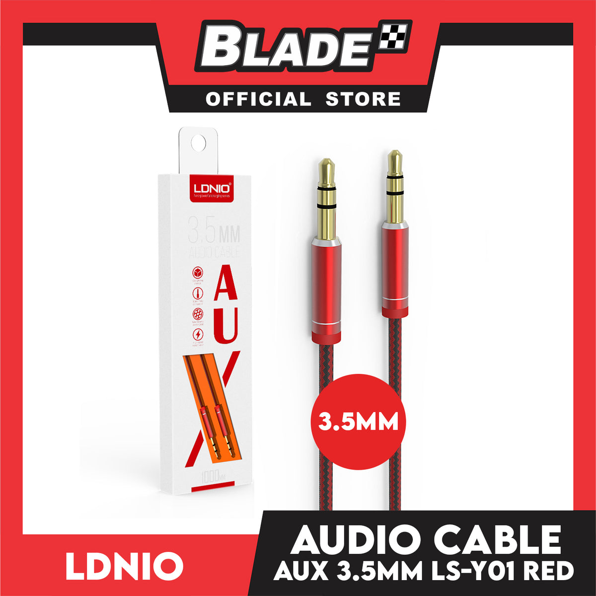 Ldnio AUX Audio Cable 3.5mm LS-Y01 for Car Auxiliary Audio Stereo Cable 3.5mm Cord Premium Sound Dual Shielded with Gold Plated Connectors