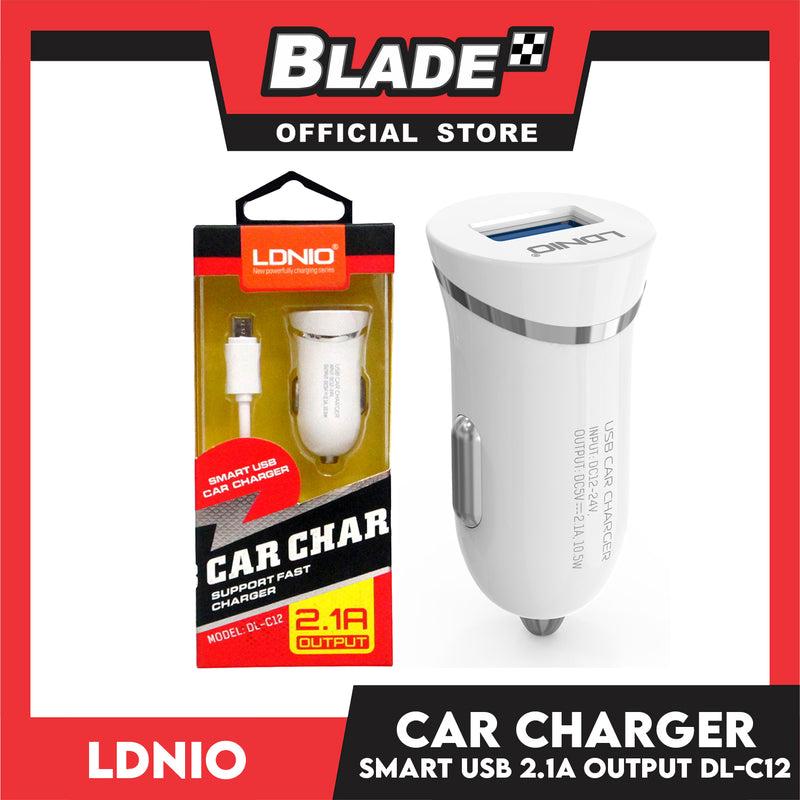 Ldnio Car Charger 2.1A Output Single USB Port DL-C12 (White) Charging for Phone, Pad, Smart Phones, Mp4, PSP, GPS, Bluetooth device and Tablets Charge