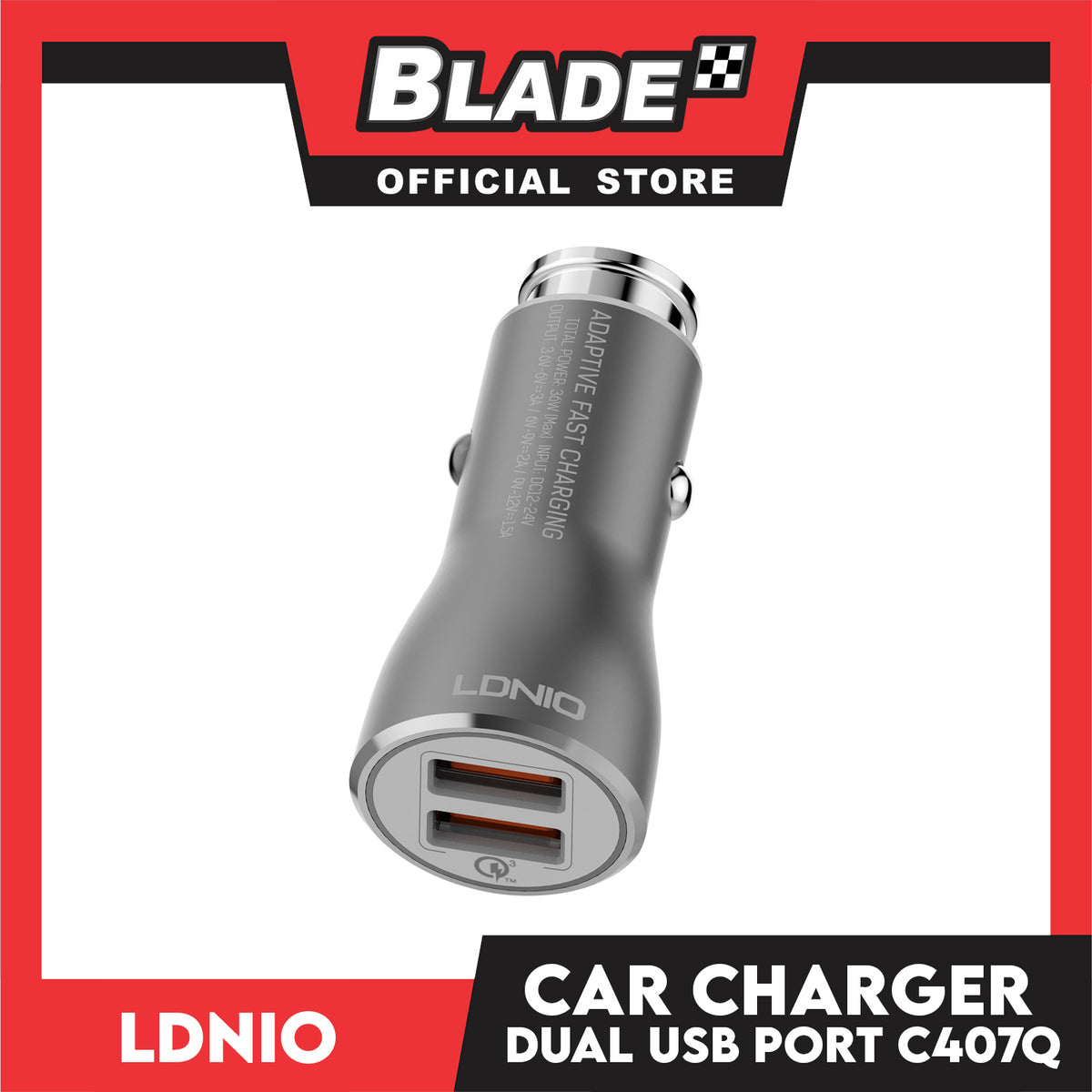 Ldnio Powerful Car Charger Dual USB C407Q for Android Moblie Phones (Samsung, Xaomi, Huawei, Oppo and Vivo