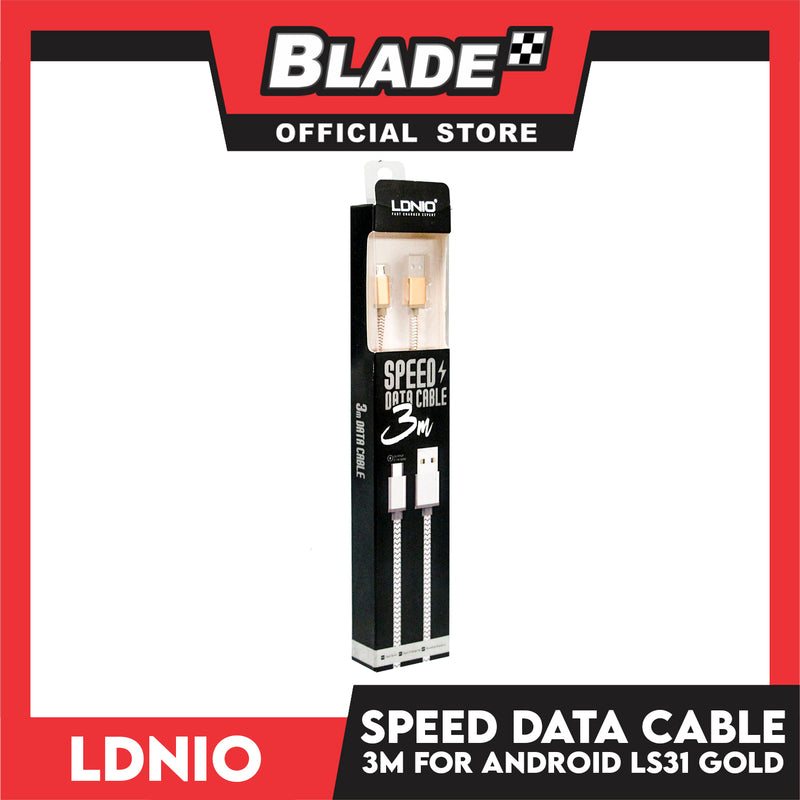 Ldnio Speed Data Cable 3M 2.1A Output Max Micro USB LS31 (Gold) for Android Samsung, Huawei, Xiaomi, Oppo & Vivo