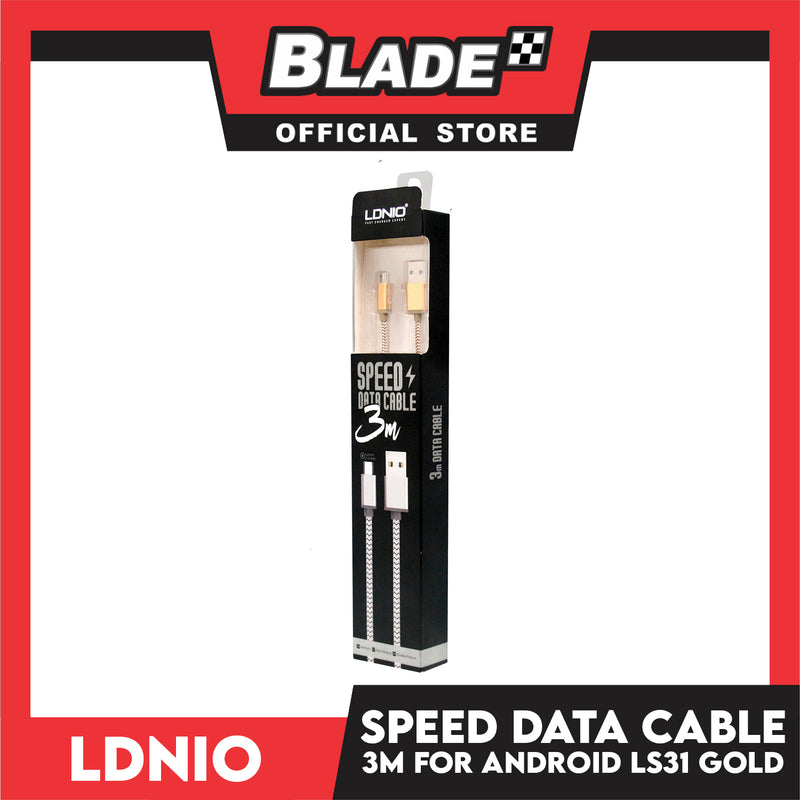 Ldnio Speed Data Cable 3M 2.1A Output Max Micro USB LS31 (Gold) for Android Samsung, Huawei, Xiaomi, Oppo & Vivo