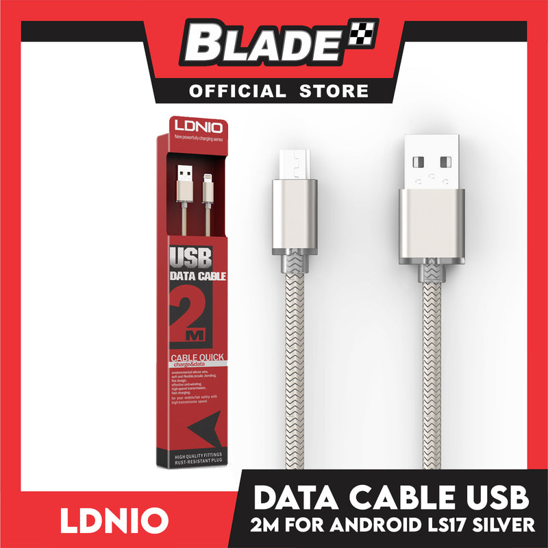 Ldnio Data Cable 2.1A Micro USB Charge & Data LS-17 2000mm for Android (Silver) for Samsung, Huawei, Xiaomi, Oppo and Vivo Mobile Phones