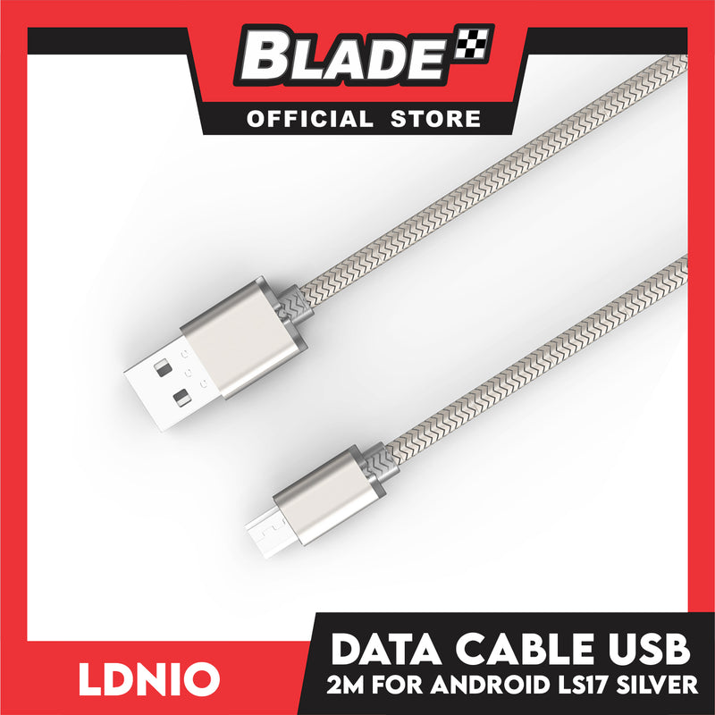 Ldnio Data Cable 2.1A Micro USB Charge & Data LS-17 2000mm for Android (Silver) for Samsung, Huawei, Xiaomi, Oppo and Vivo Mobile Phones