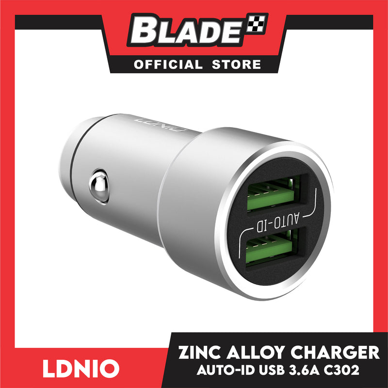 Ldnio Zinc Alloy Charger Auto-ID Dual USB 3.6A C302 for Android and iOS. Samsung, Huawei, Xiaomi, Oppo, iPhone series & iPad Series