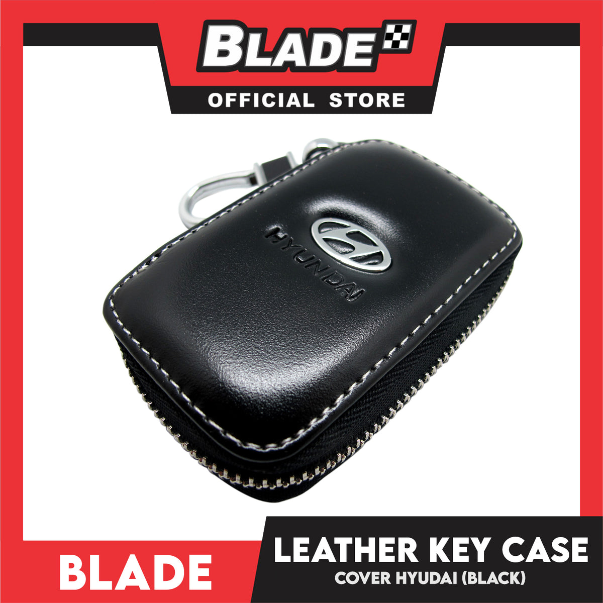 Genuine Leather Key Cover for Hyundai (Black) Key Case Car Key Holder Wallet with Metal Hook
