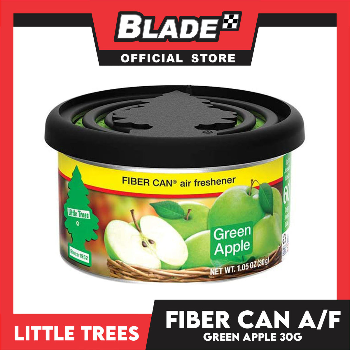 Little Trees Fiber Can Air Freshener 30g (Green Apple) Fiber Can Provides a Long-Lasting Scent for Auto or Home