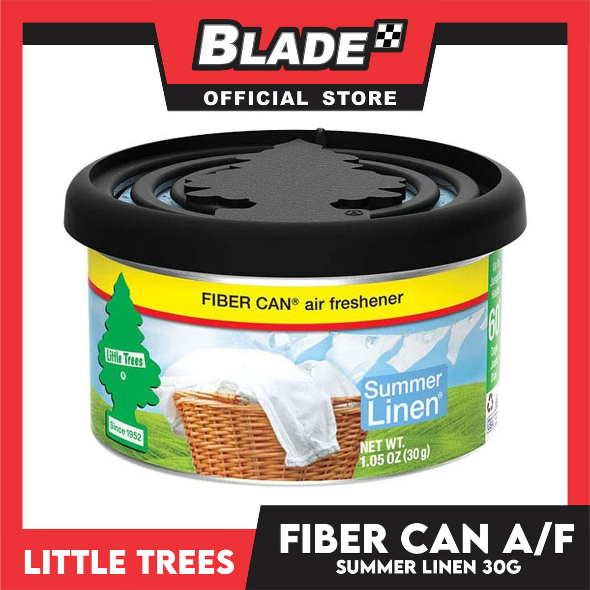 Little Trees Fiber Can Air Freshener Summer Linen 30g - Fiber Can Provides a Long-Lasting Scent for Auto or Home