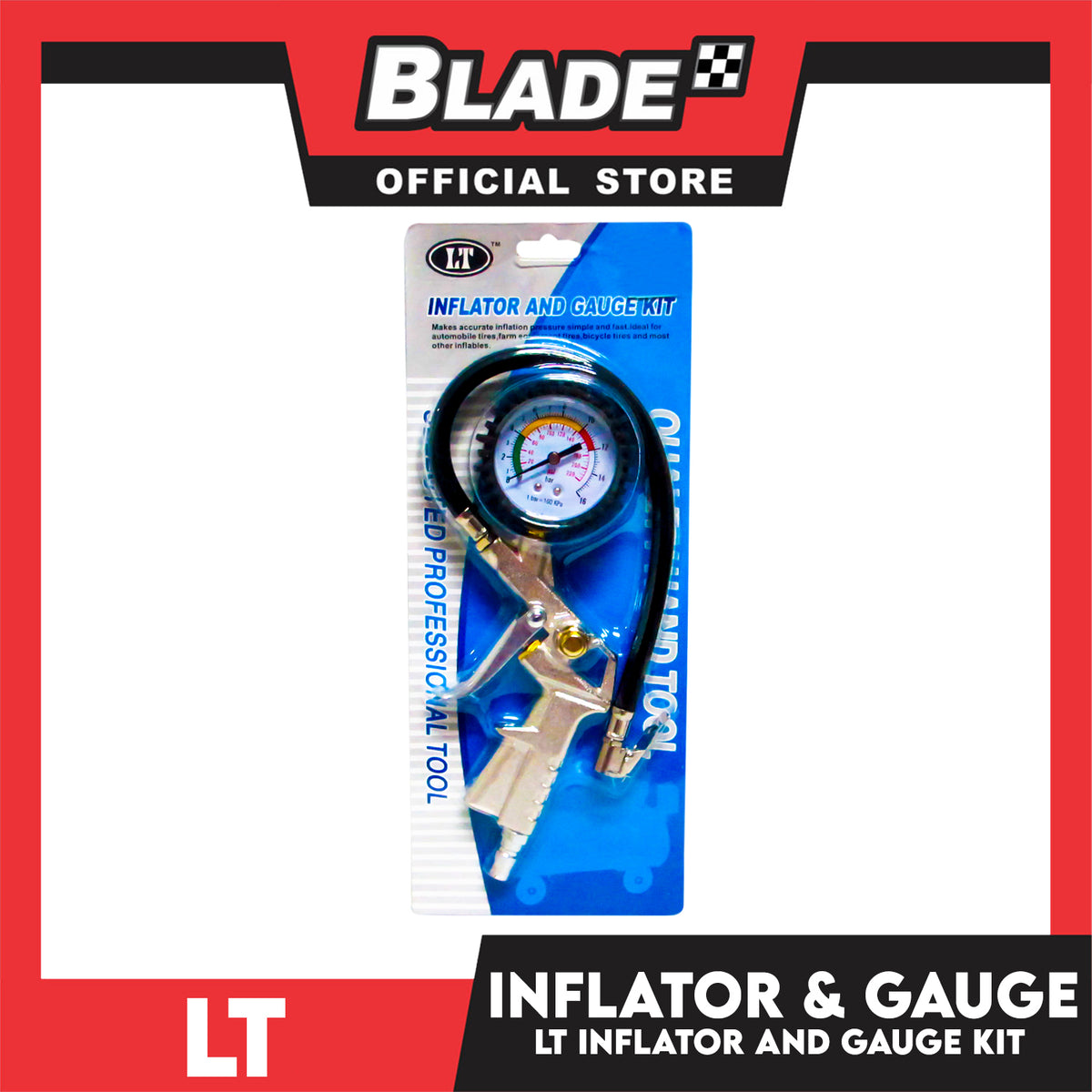 Tire Inflator Deflator Air Pressure Gauge Kit with Rubber Hose for RV Car Motorcycle Bike
