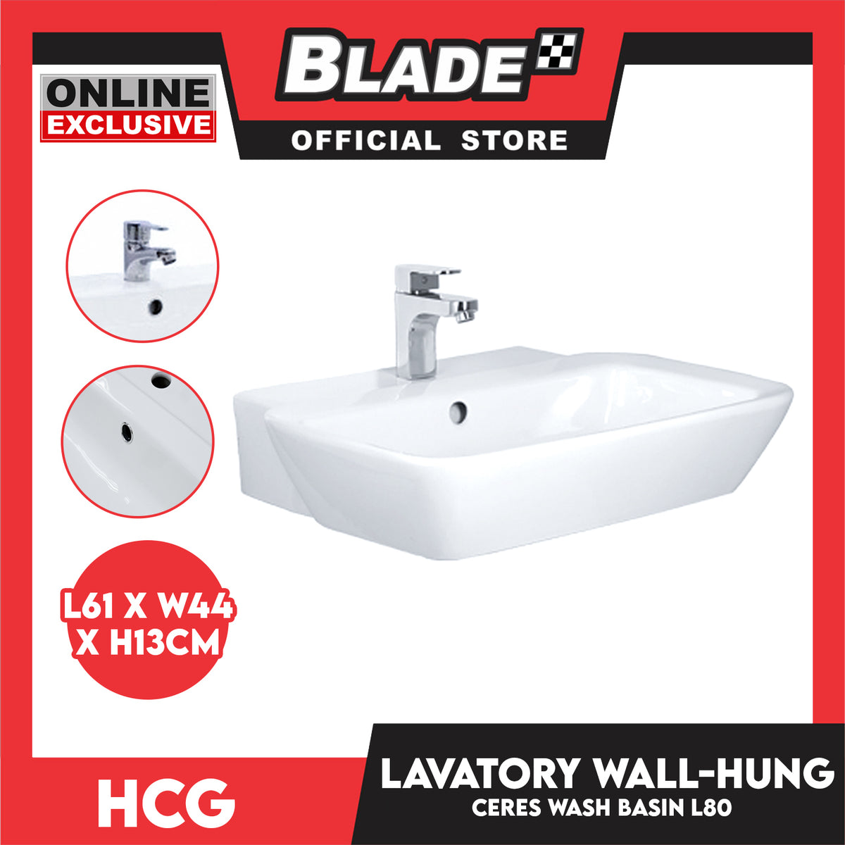 HCG Lavatory Wall-Hung Ceres Wash Basin L80