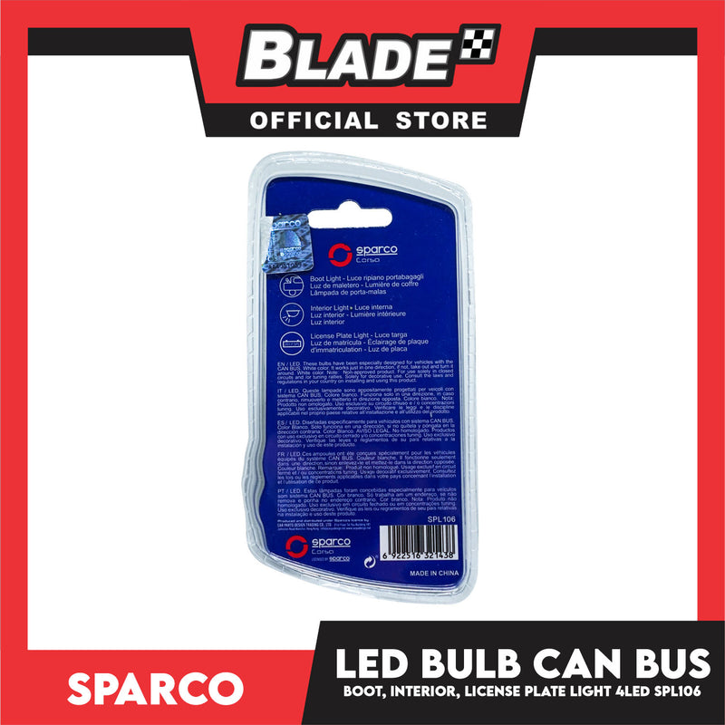 Sparco Led Bulb Can Bus SPL106 4 LEDS Used for Boot Light, Interior Light & License Plate Light