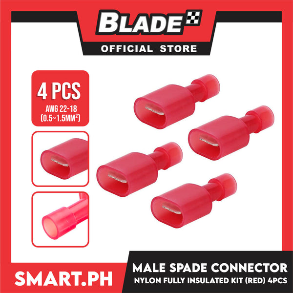 4pcs Male Spade Connector With Cover 22-18 AWG (Red) Wire Connectors, Self-stripping Quick Splice Electrical Wire Terminals