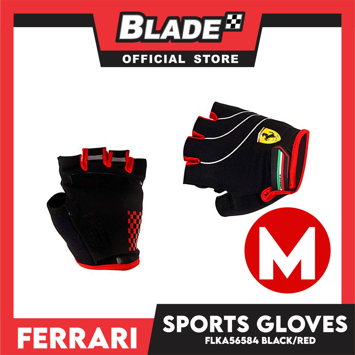 Ferrari Sports Gloves FLKA56584 Medium Black/Red (Pair)